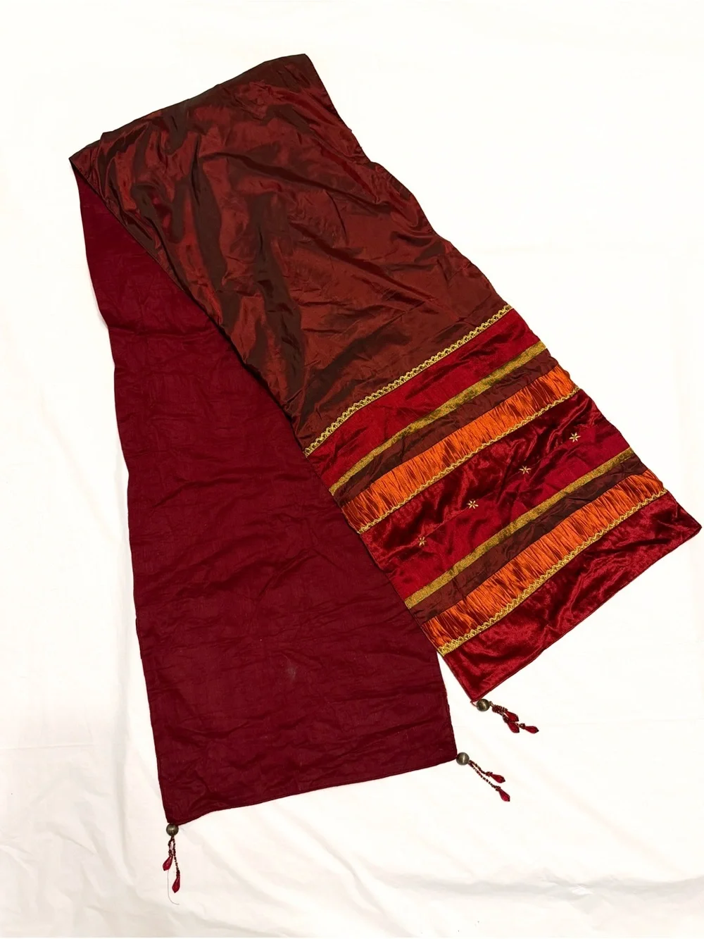 Pier 1 Imports Sahara Red Table Runner 14x72 Velvet Beaded Tassels Boho Fall